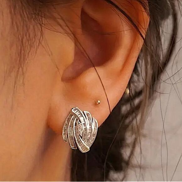 Sterling Silver Zircon Stud Earrings, Wedding, Bridal, Anniversary - Picture 4 of 5